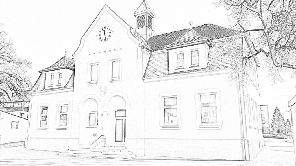 Eine Zeichnung eines Gebäudes. Es ist das Musikerheim des Musikverein Niederstotzingen